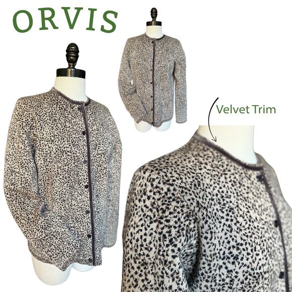 Leopard Print Cardigan Sweater Wool Velvet Fall Winter Modest Office Church - Picture 1 of 11